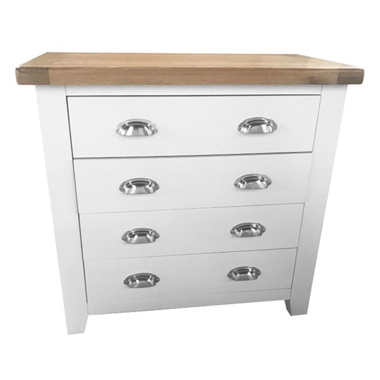 Photo of Oxford wooden chest of drawers in white and oak with 4 drawers