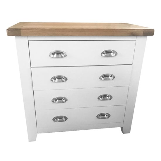 Oxford Wooden Chest Of Drawers In White And Oak With 4 Drawers