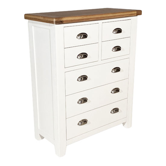 Photo of Oxford wooden chest of drawers in white and oak with 7 drawers