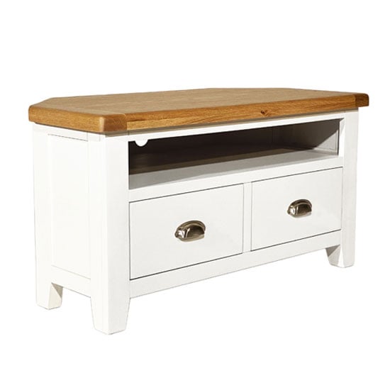 Photo of Oxford wooden corner tv unit in white and oak