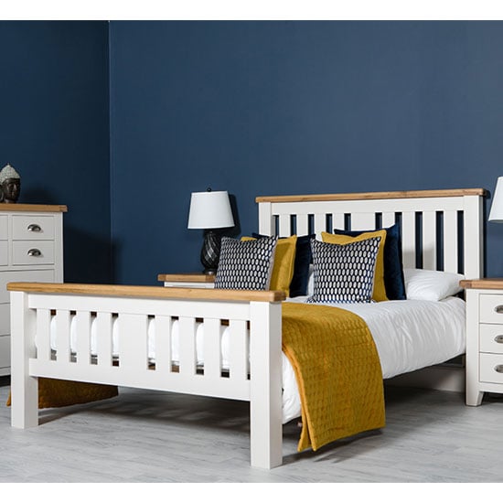 Photo of Oxford wooden double bed in white and oak
