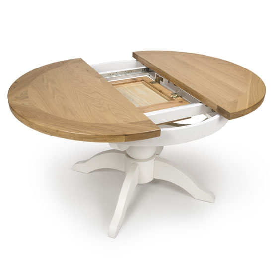 Oxford Wooden Round Extending Dining Table In White And Oak_4