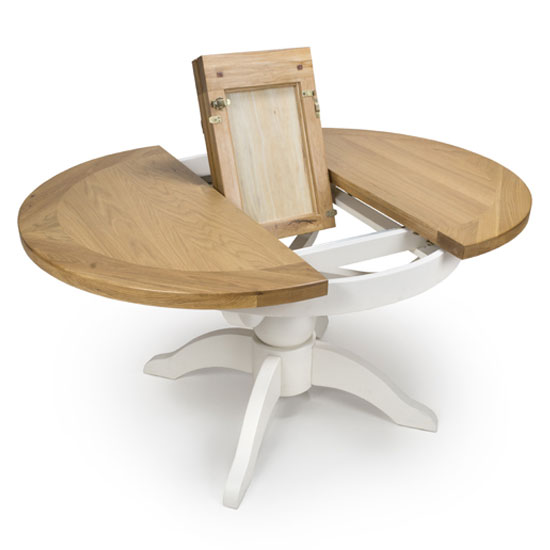 Oxford Wooden Round Extending Dining Table In White And Oak Furniture Fashion Oxford Wooden Round Extending Dining, Round Rotating Extending Dining Table