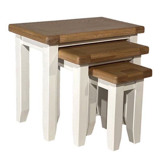 Oxford Wooden Set Of 3 Nesting Tables In White And Oak