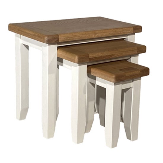 Oxford Wooden Set Of 3 Nesting Tables In White And Oak Furniture in Fashion