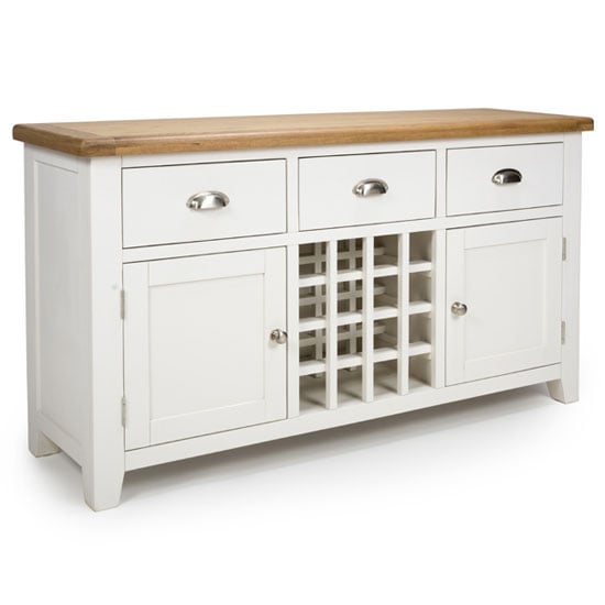 Oxford Wooden Sideboard In White And Oak With Wine Rack