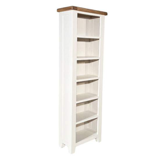 Read more about Oxford wooden slim bookcase in white and oak