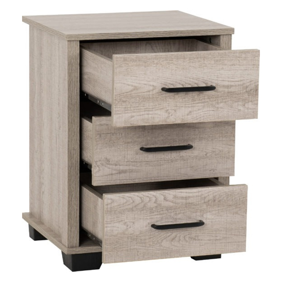 Oxnard Wooden Bedside Cabinet With 3 Drawers In Light Oak