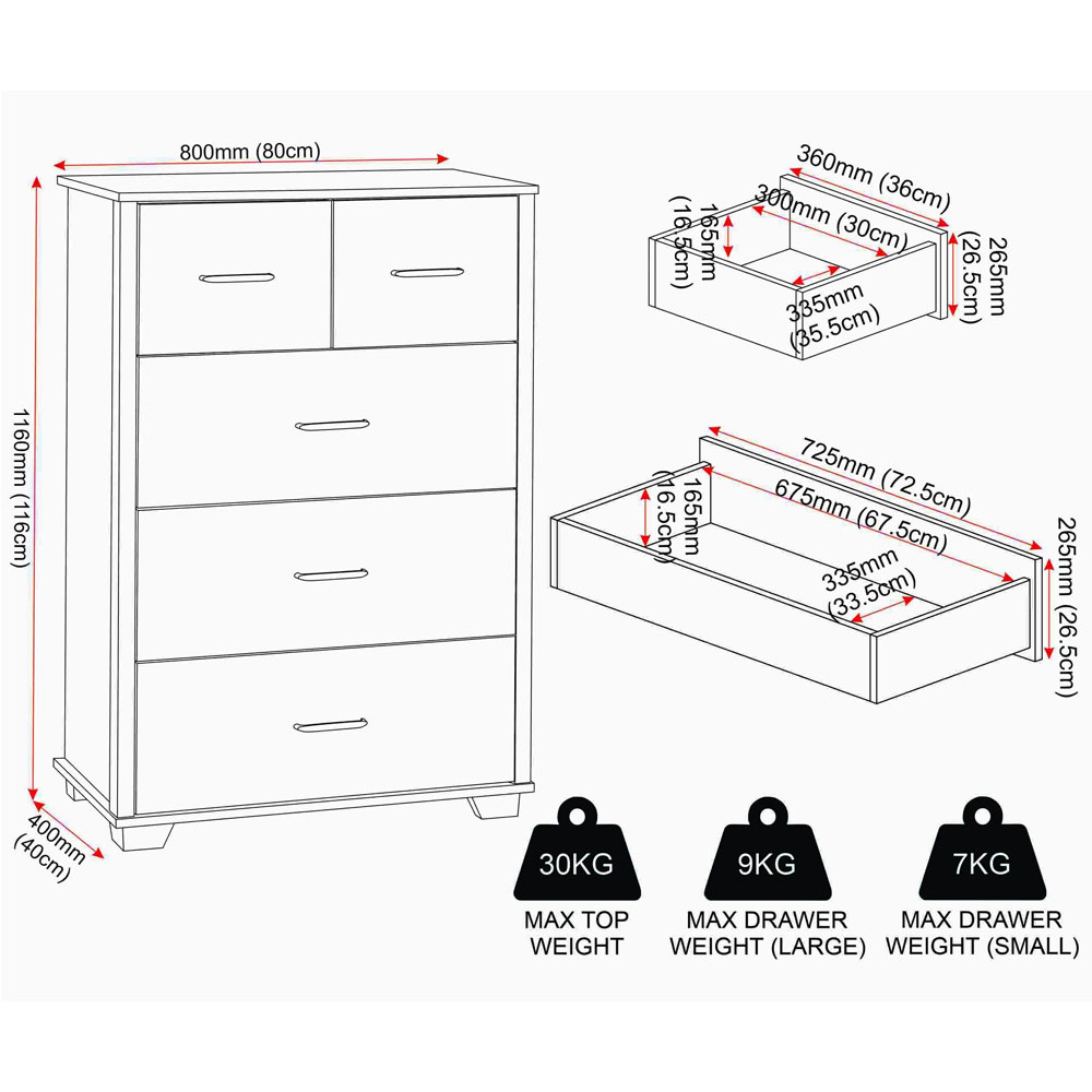 Oxnard Wooden Chest Of 5 Drawers in Light Oak