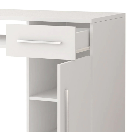 Oxnard Wooden Computer Desk With 1 Door 1 Drawer In Matt White
