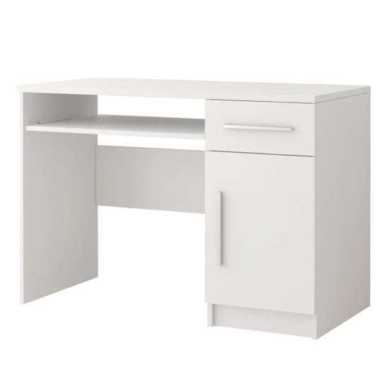 Read more about Oxnard wooden computer desk with 1 door 1 drawer in matt white
