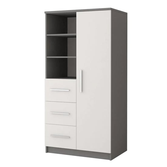 Read more about Oxnard wooden highboard with 1 door 3 drawers in matt grey
