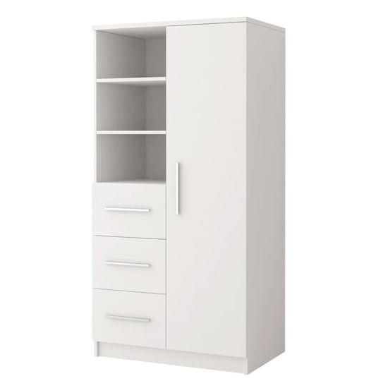 Product photograph of Oxnard Wooden Highboard With 1 Door 3 Drawers In Matt White from Furniture in Fashion