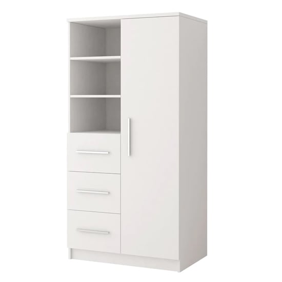 Read more about Oxnard wooden highboard with 1 door 3 drawers in matt white