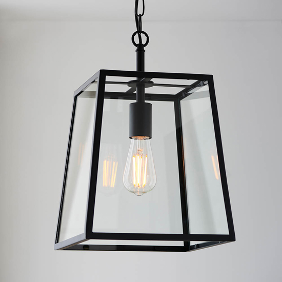 Oxon Clear Glass Shade Ceiling Pendant Light In Matt Black