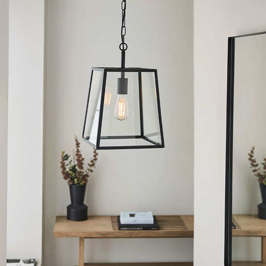 Oxon Clear Glass Shade Ceiling Pendant Light In Matt Black