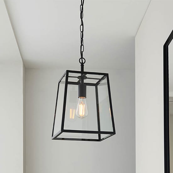 Photo of Oxon clear glass shade ceiling pendant light in matt black