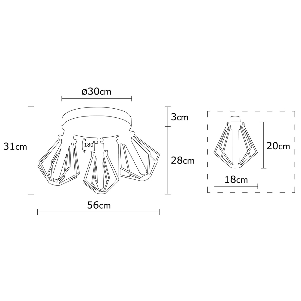Oylat 3 Light Metal Ceiling Light in Black