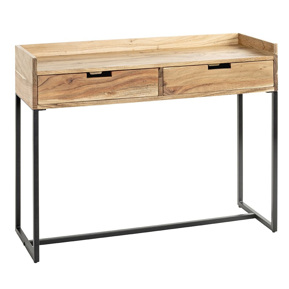 Ozark Large Wooden Console Table With 2 Drawers In Black Oak