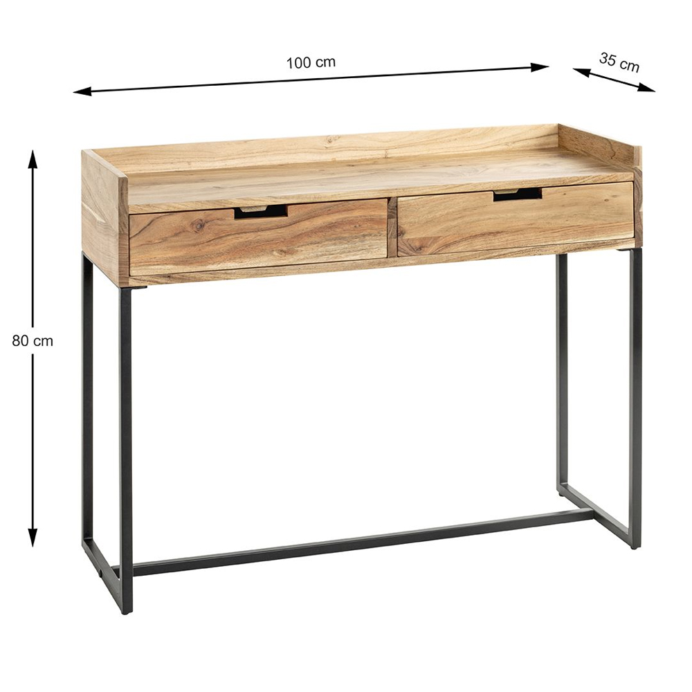 Ozark Large Wooden Console Table With 2 Drawers In Black Oak