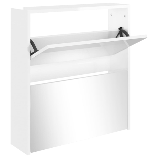Ozark Mirrored High Gloss Shoe Cabinet With 2 Flaps In White