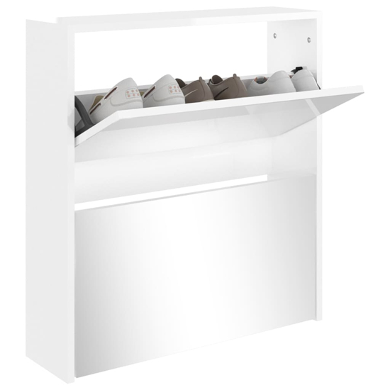 Ozark Mirrored High Gloss Shoe Cabinet With 2 Flaps In White