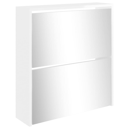 Ozark Mirrored High Gloss Shoe Cabinet With 2 Flaps In White