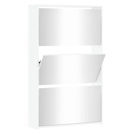Ozark Mirrored High Gloss Shoe Cabinet With 3 Flaps In White
