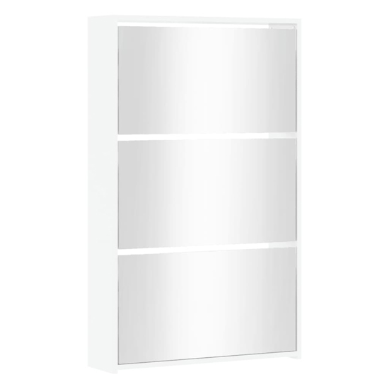Ozark Mirrored High Gloss Shoe Cabinet With 3 Flaps In White