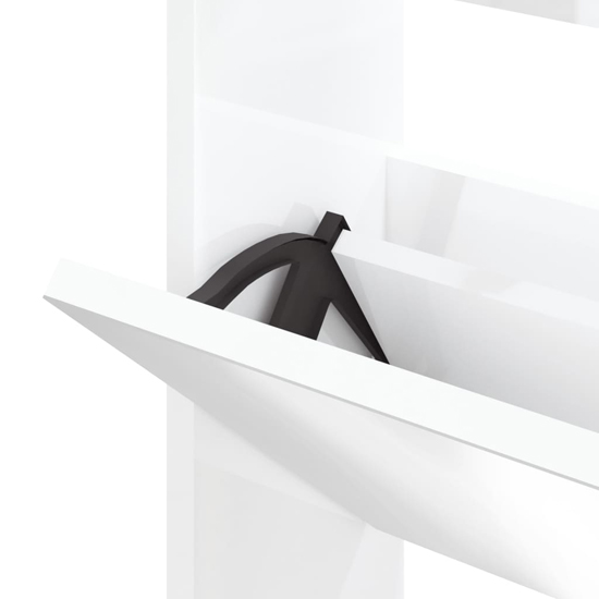 Ozark Mirrored High Gloss Shoe Cabinet With 3 Flaps In White