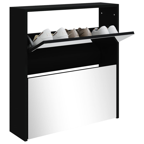 Ozark Mirrored Shoe Cabinet With 2 Flaps In Black