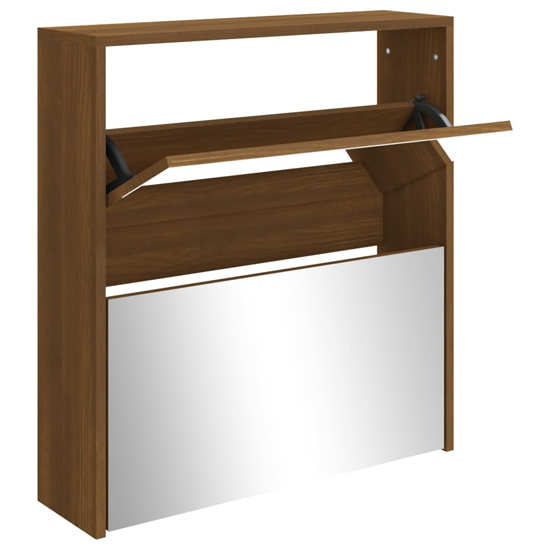 Ozark Mirrored Shoe Cabinet With 2 Flaps In Brown Oak