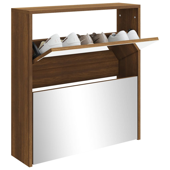 Ozark Mirrored Shoe Cabinet With 2 Flaps In Brown Oak