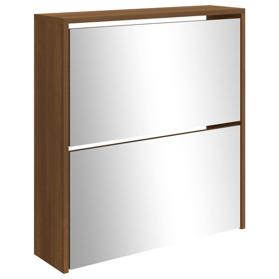 Ozark Mirrored Shoe Cabinet With 2 Flaps In Brown Oak