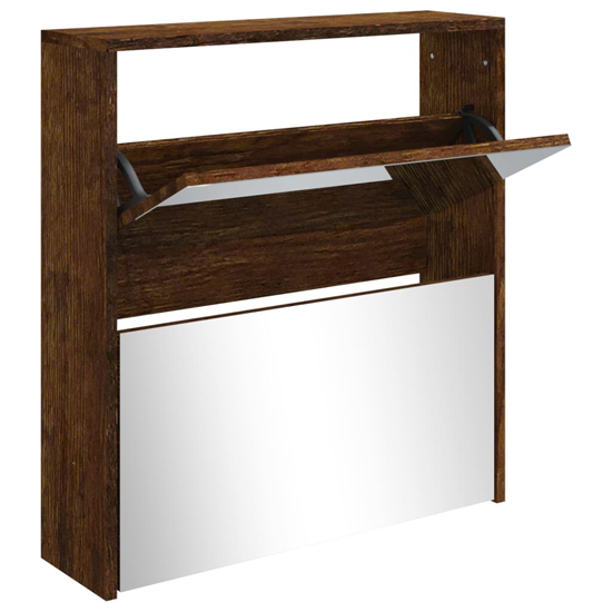 Ozark Mirrored Shoe Cabinet With 2 Flaps In Smoked Oak