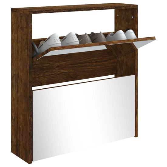 Ozark Mirrored Shoe Cabinet With 2 Flaps In Smoked Oak