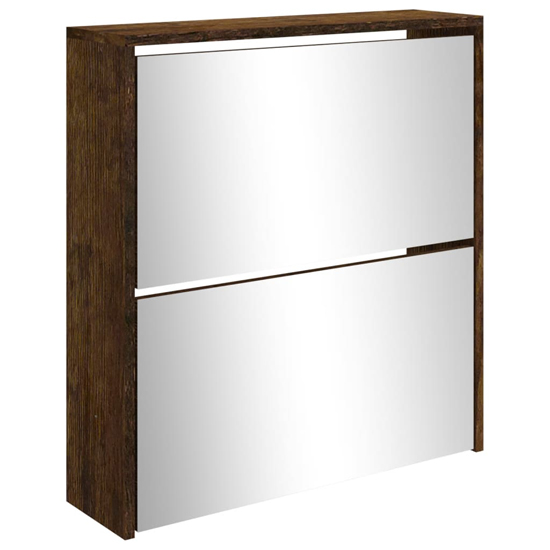 Ozark Mirrored Shoe Cabinet With 2 Flaps In Smoked Oak