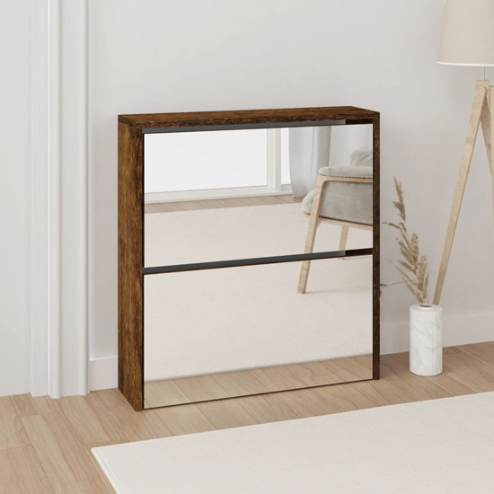 Read more about Ozark mirrored shoe cabinet with 2 flaps in smoked oak