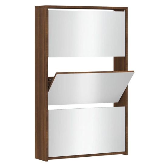Ozark Mirrored Shoe Cabinet With 3 Flaps In Brown Oak