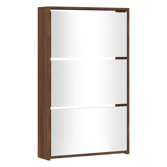 Ozark Mirrored Shoe Cabinet With 3 Flaps In Brown Oak