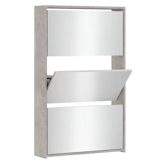 Ozark Mirrored Shoe Cabinet With 3 Flaps In Concrete Effect