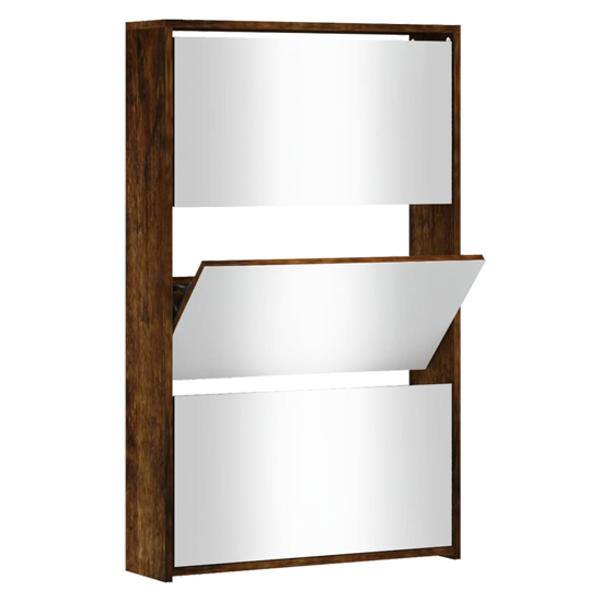 Ozark Mirrored Shoe Cabinet With 3 Flaps In Smoked Oak