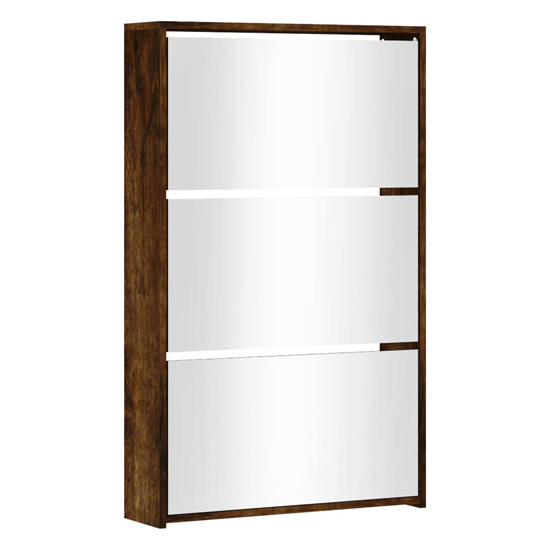 Ozark Mirrored Shoe Cabinet With 3 Flaps In Smoked Oak