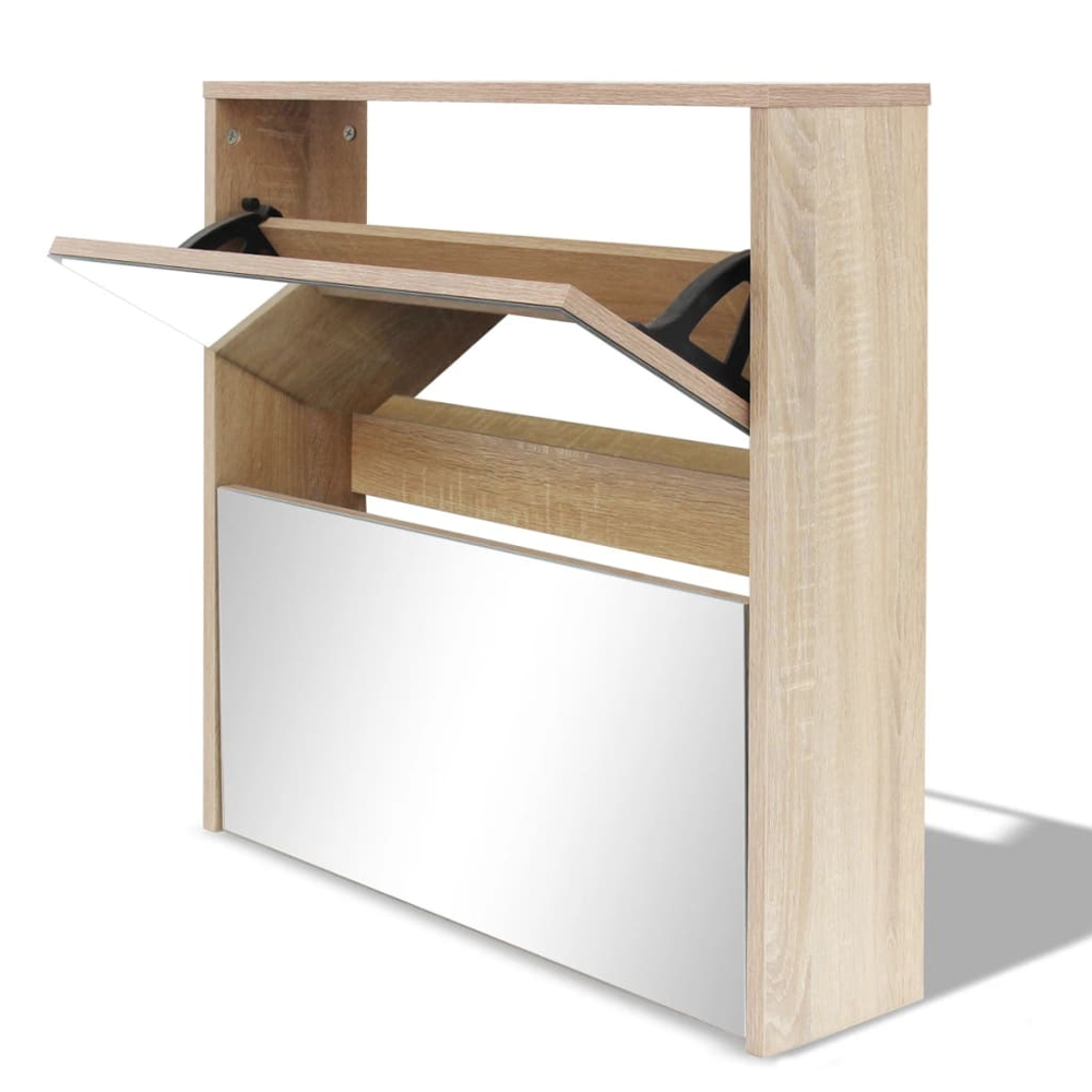 Ozark Mirrored Shoe Storage Cabinet With 2 Flip Doors In Oak