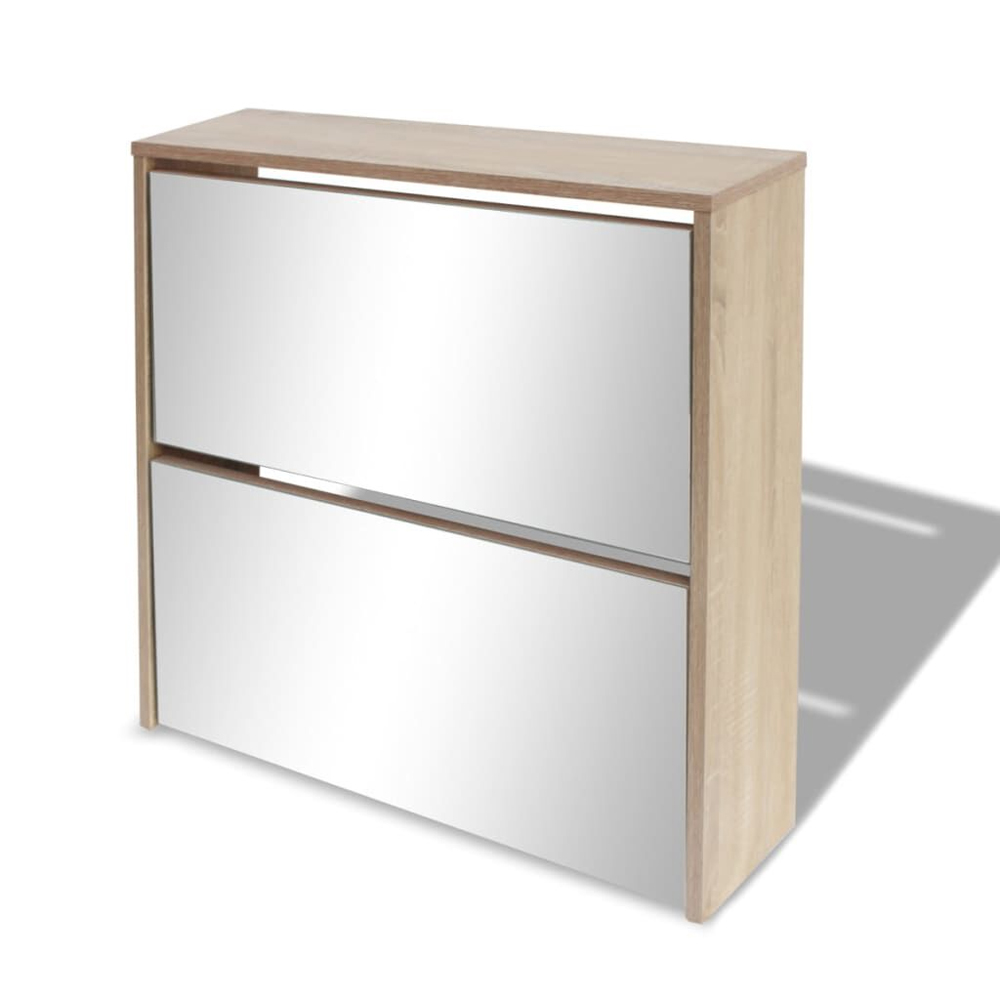 Ozark Mirrored Shoe Storage Cabinet With 2 Flip Doors In Oak