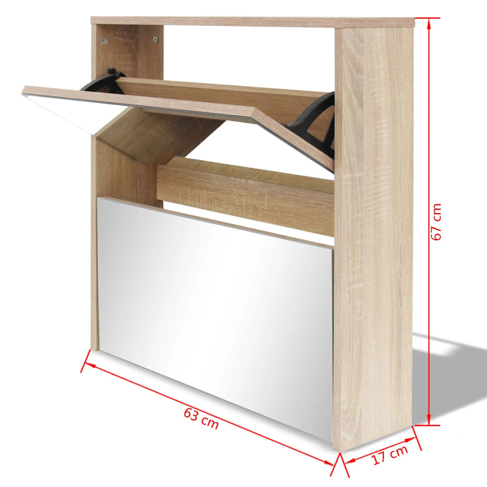Ozark Mirrored Shoe Storage Cabinet With 2 Flip Doors In Oak
