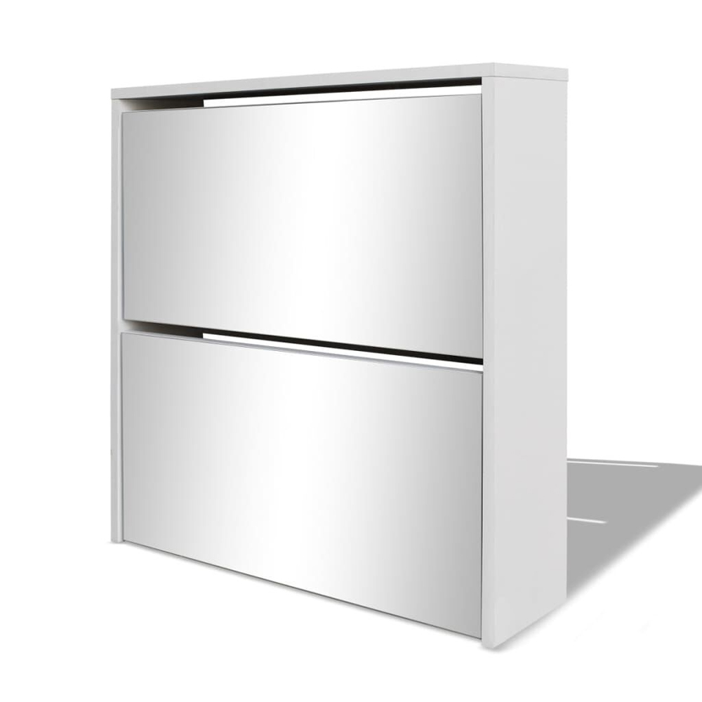 Ozark Mirrored Shoe Storage Cabinet With 2 Flip Doors In White