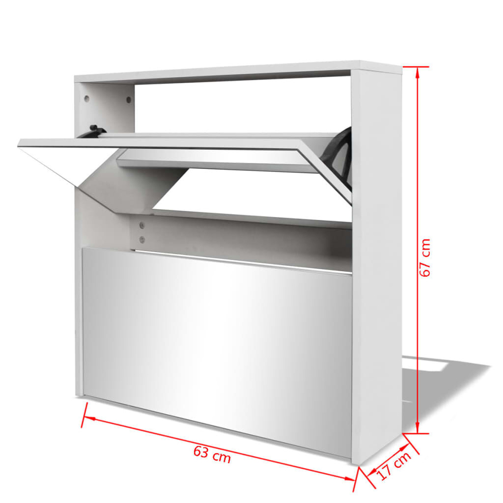 Ozark Mirrored Shoe Storage Cabinet With 2 Flip Doors In White