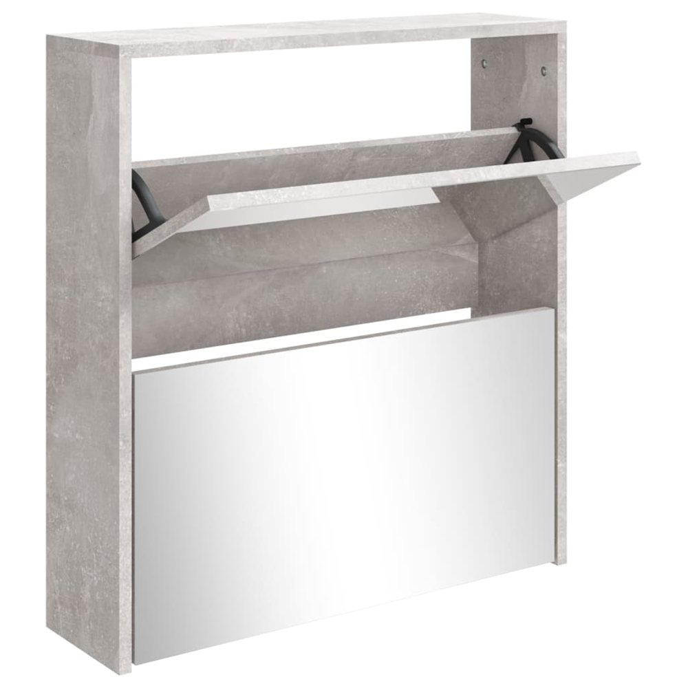 Ozark Mirrored Shoe Storage Cabinet 2 Flip Doors In Concrete Grey