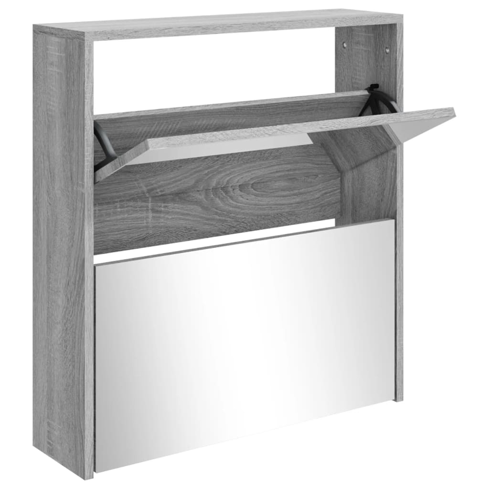 Ozark Mirrored Shoe Storage Cabinet With 2 Flip Doors In Grey Sonoma